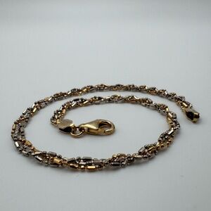 Sterling Silver 925 Two-Tone Gold Braided Anklet 10”